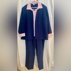 Salon Studio 3 Piece Navy and Pink Pantsuit Size XX